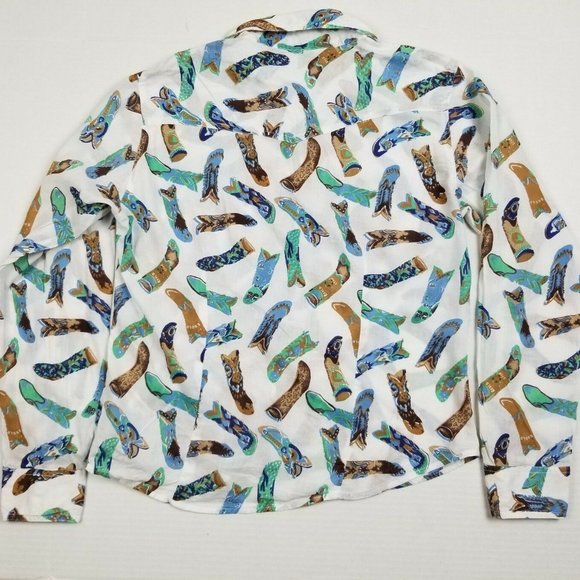 Gordon James Women's Cowboy Boot Graphic Button Up Longsleeve Shirt Size Medium - Picture 4 of 4